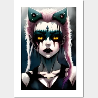 Bloody Cat Girl Goth Horror Anime Posters and Art